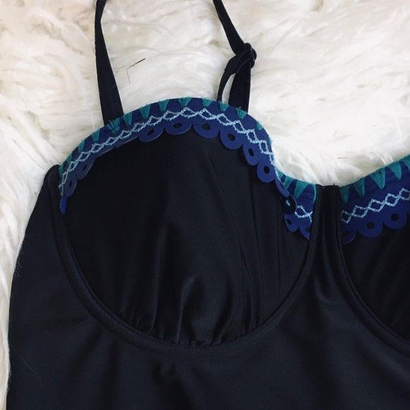 Seekers Australia One Piece Swimsuit Sheer Middle Black & Blue Women’s Size 10 - Picture 5 of 10